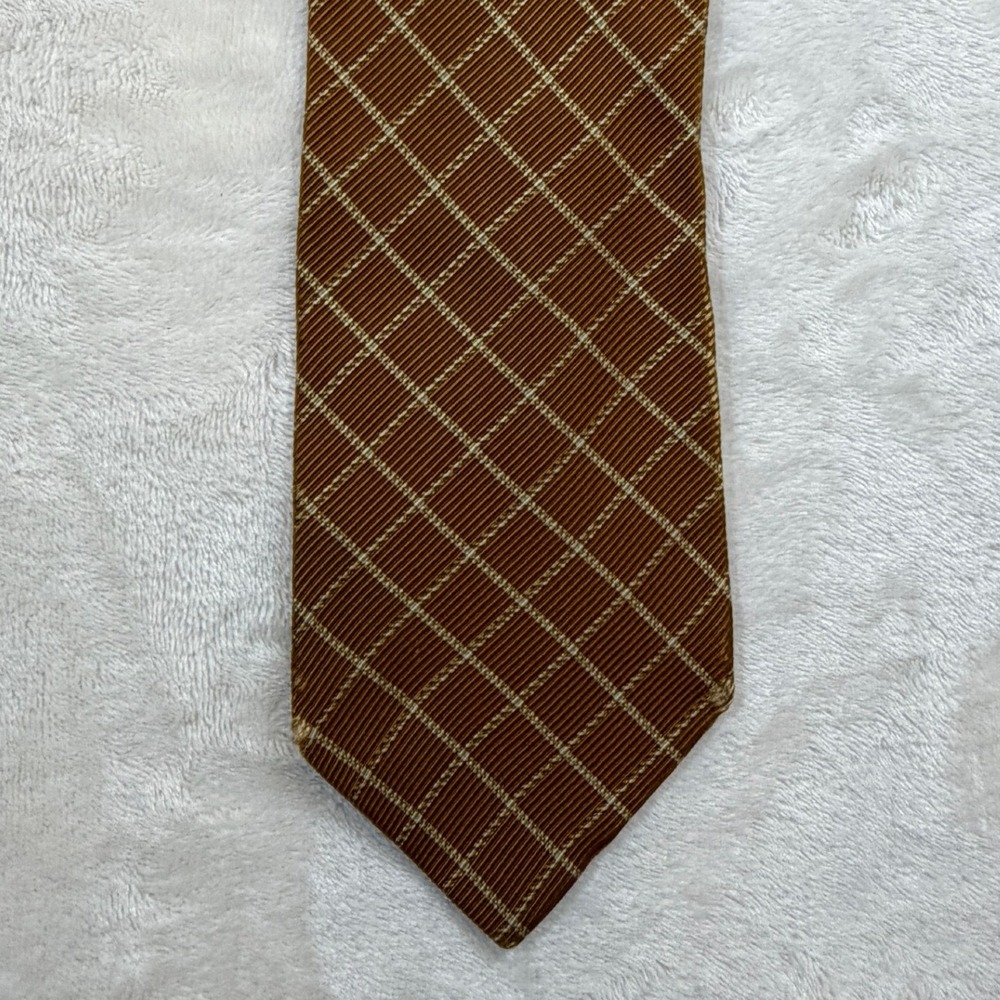 Giorgio Armani Brown Grid Silk Necktie Mens OS Good
